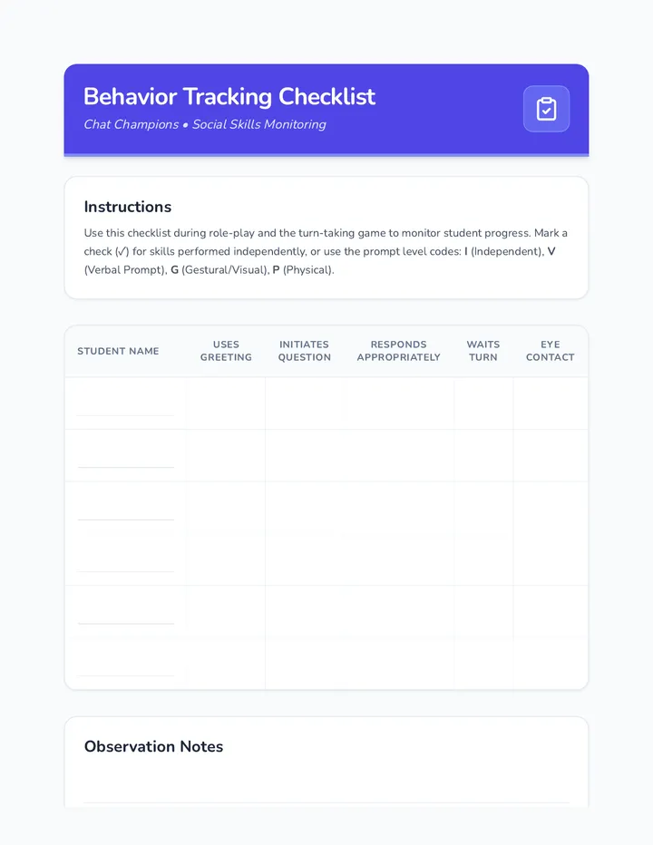 Behavior Tracking Checklist