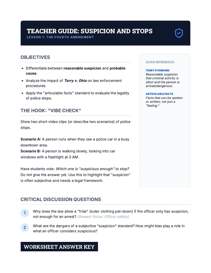 Suspicion Stops Teacher Guide