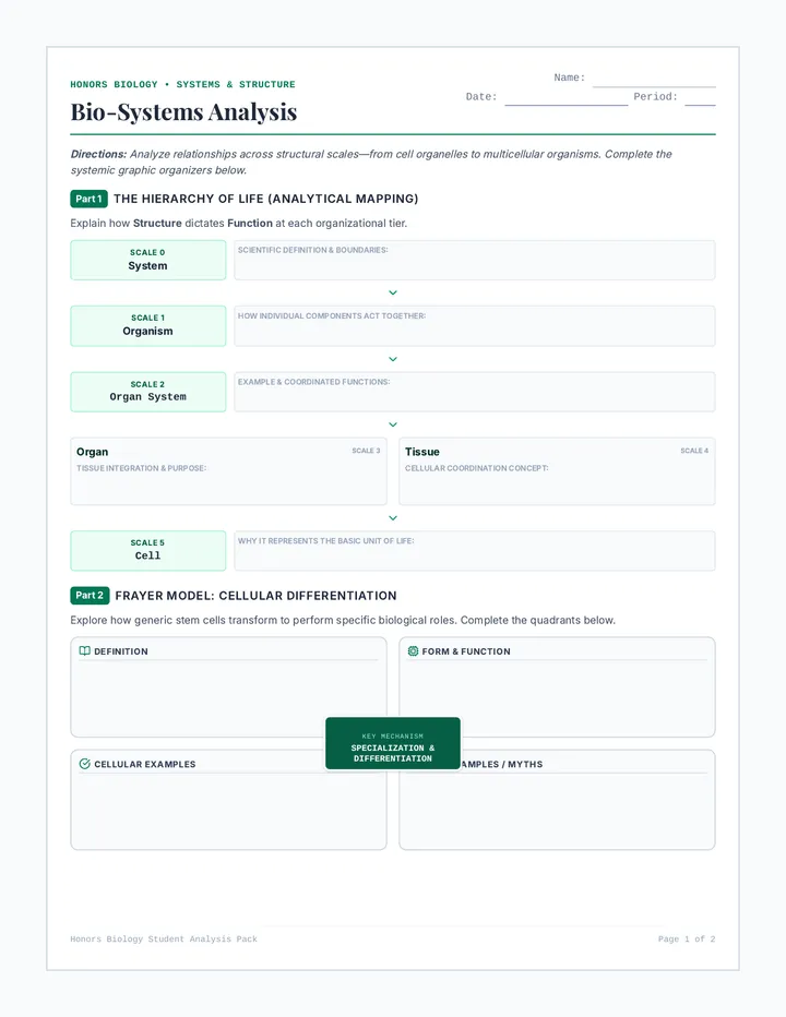 Bio Systems Vocabulary Worksheet