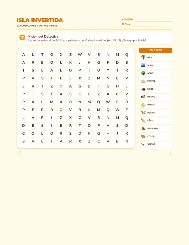 Isla Invertida Worksheet
