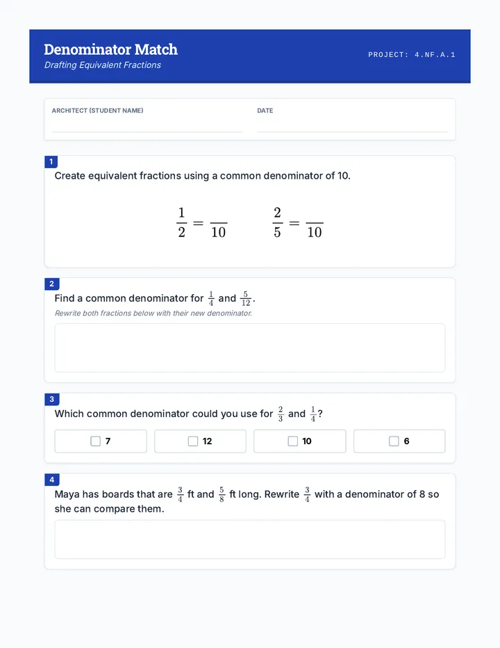 Denominator Match Exit Ticket