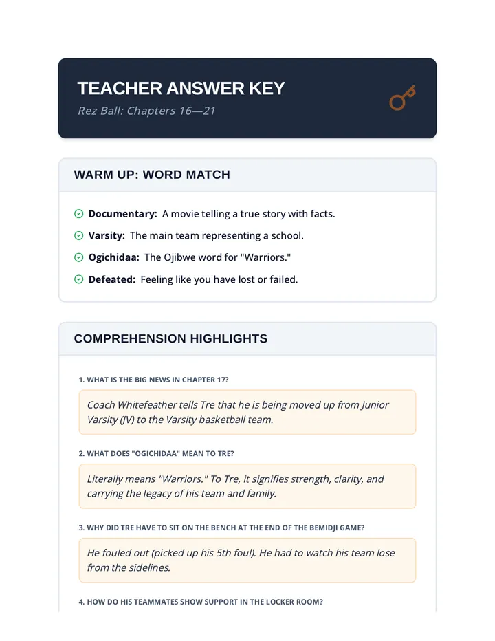 Game Day Answer Key