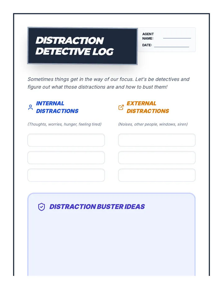 Distraction Detective Worksheet Activity