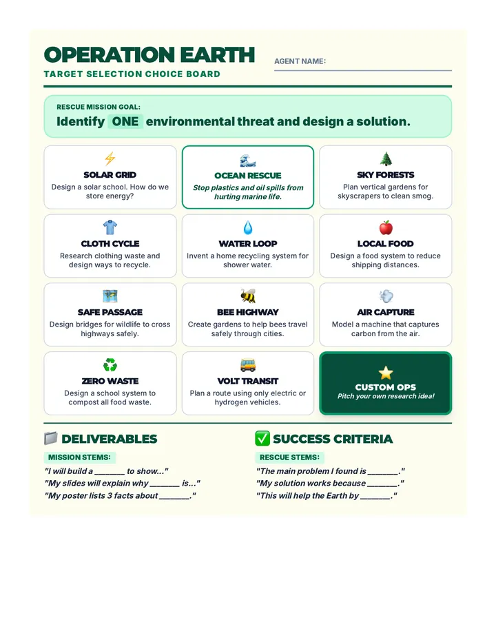 Operation Earth Choice Board