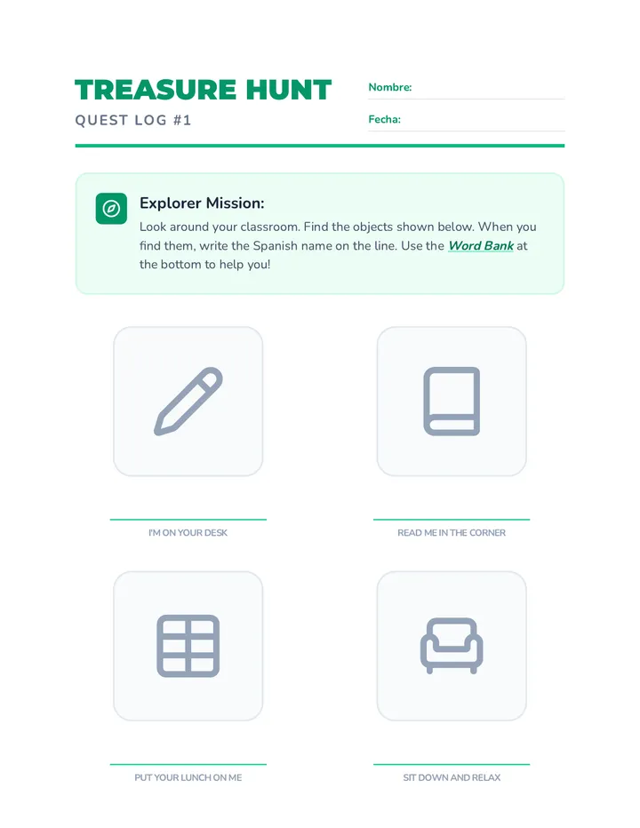 Treasure Hunt Worksheet