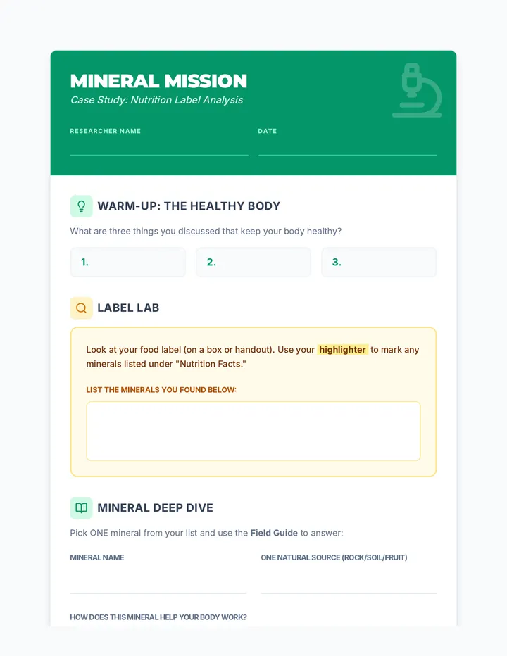Mineral Mission Worksheet
