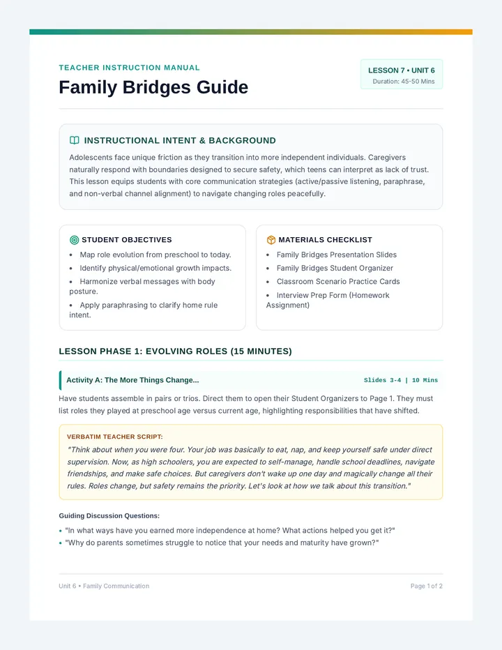 Family Bridges Teacher Guide