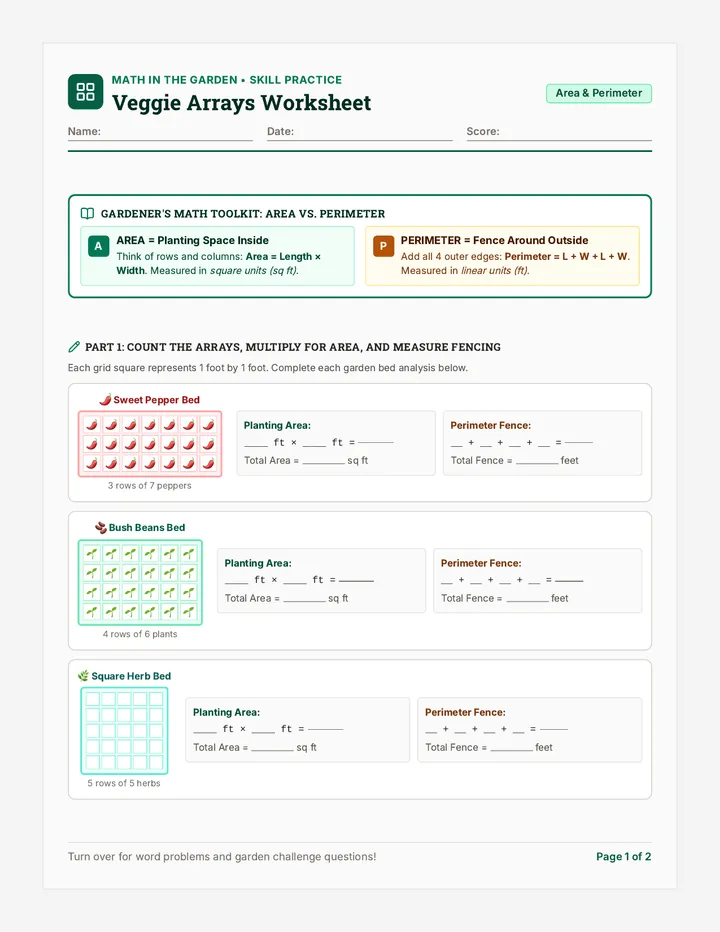 Veggie Arrays Worksheet