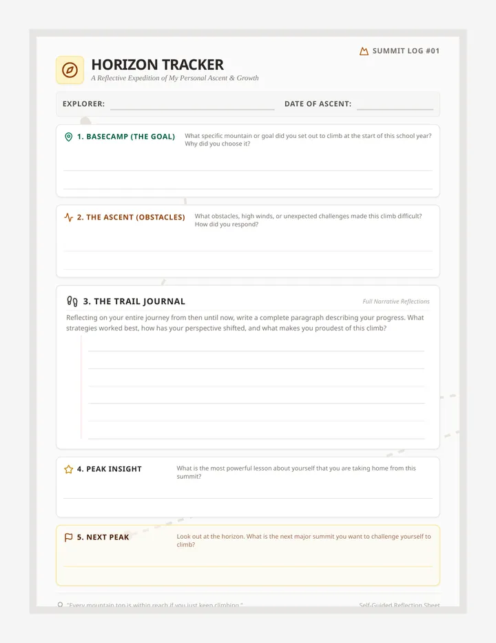 Horizon Tracker Journal page 1