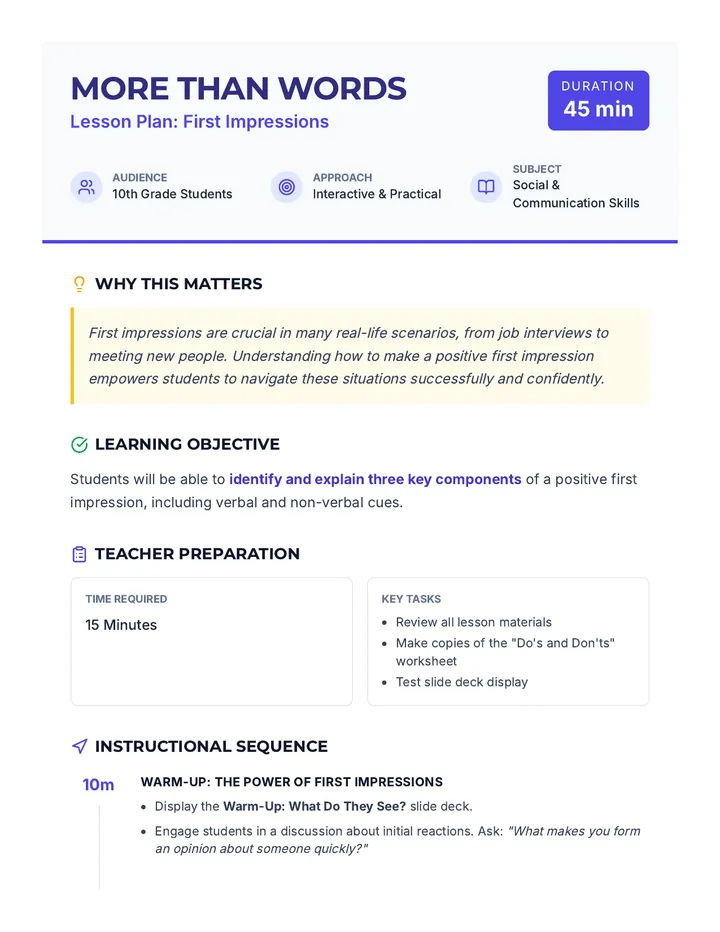 More Than Words Lesson Plan