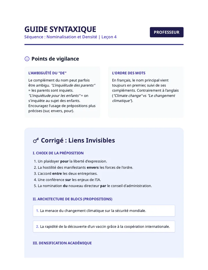 Guide Syntaxique Teacher Guide