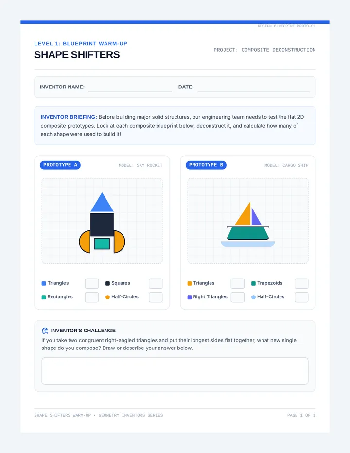 Shape Shifters Warm Up Worksheet