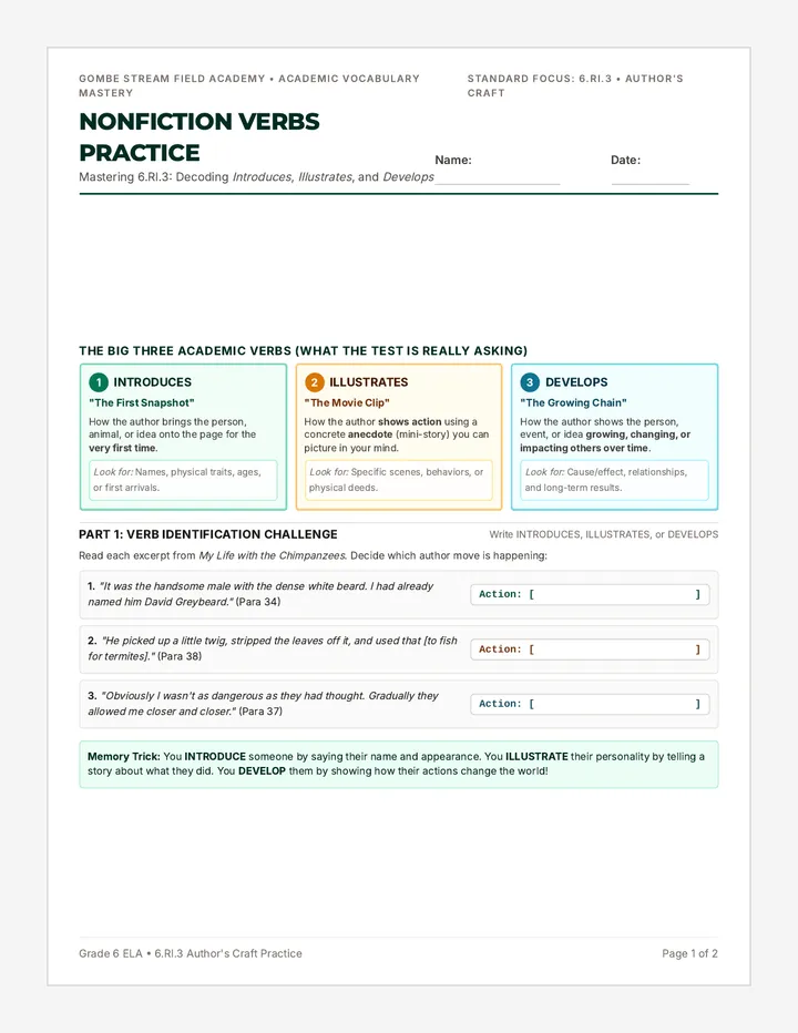 Nonfiction Verbs Practice Worksheet