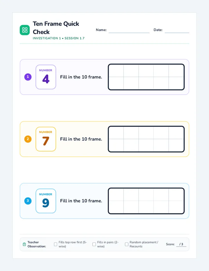 Ten Frame Fill Exit Ticket
