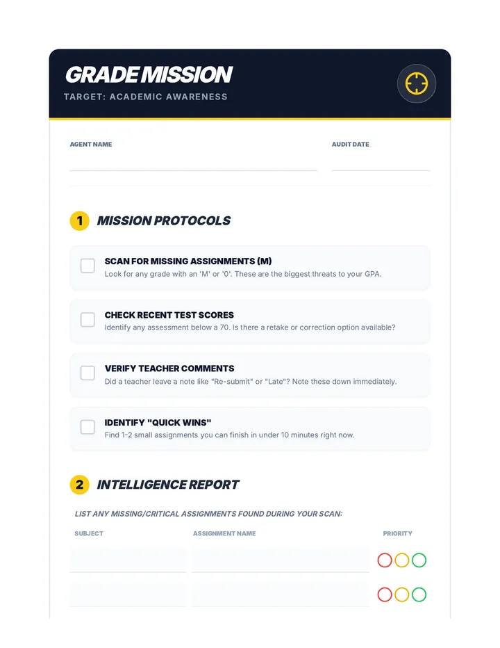 Grade Mission Checklist Student Resource