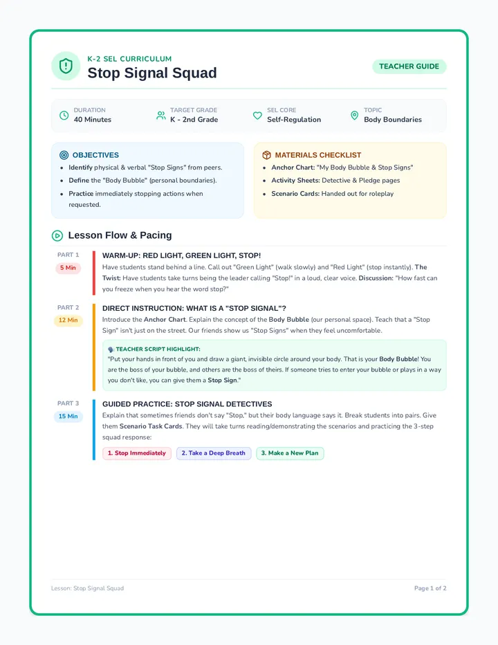 Stop Signal Squad Lesson Plan