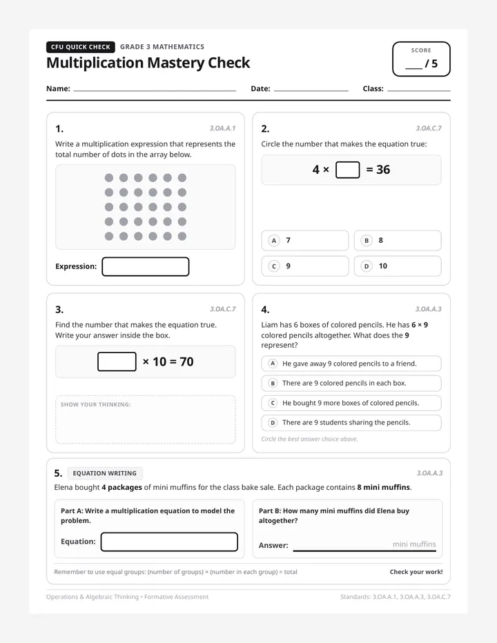 Multiplication Mastery Quick Check