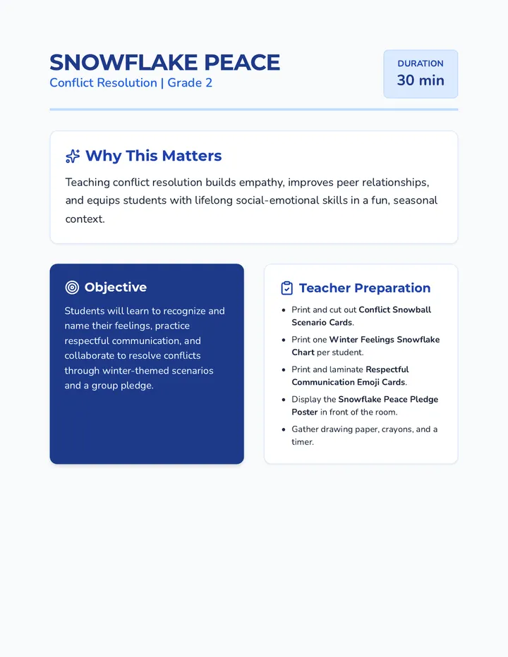 Snowflake Peace Lesson Plan