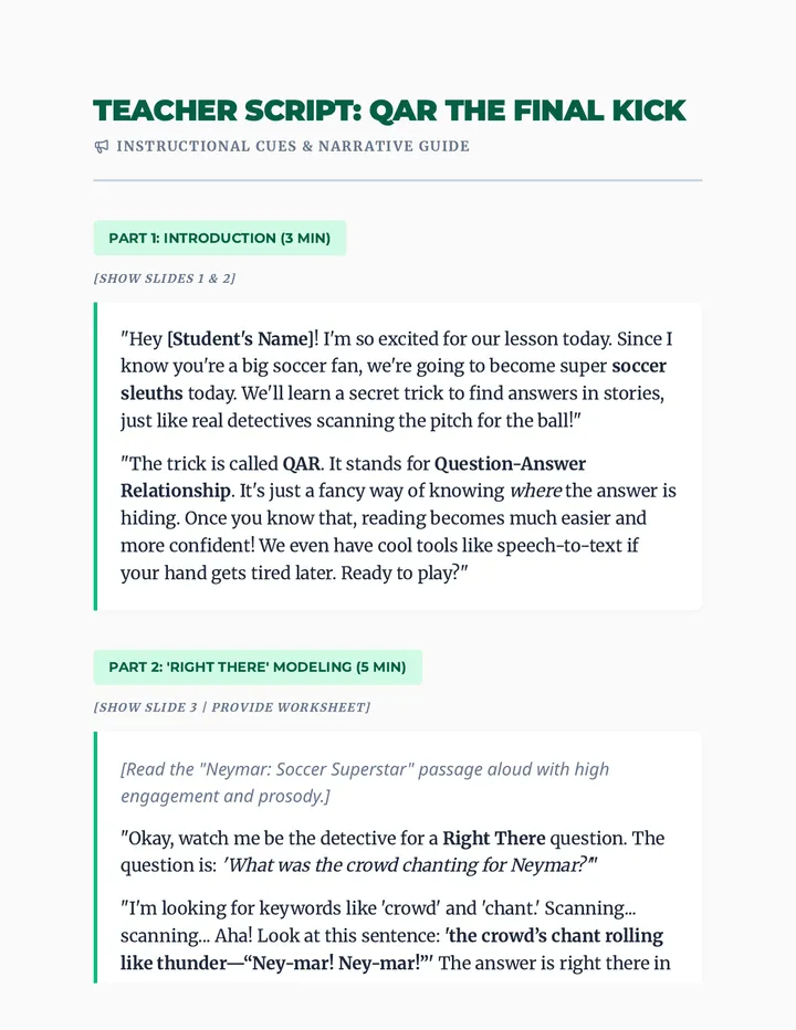 QAR The Final Kick Teacher Script