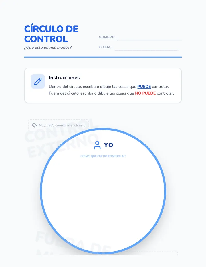 Circle of Control Worksheet Spanish