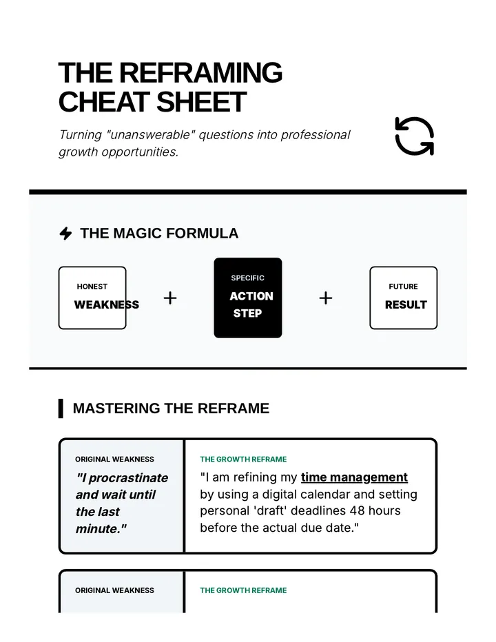 Weakness Reframing Cheat Sheet
