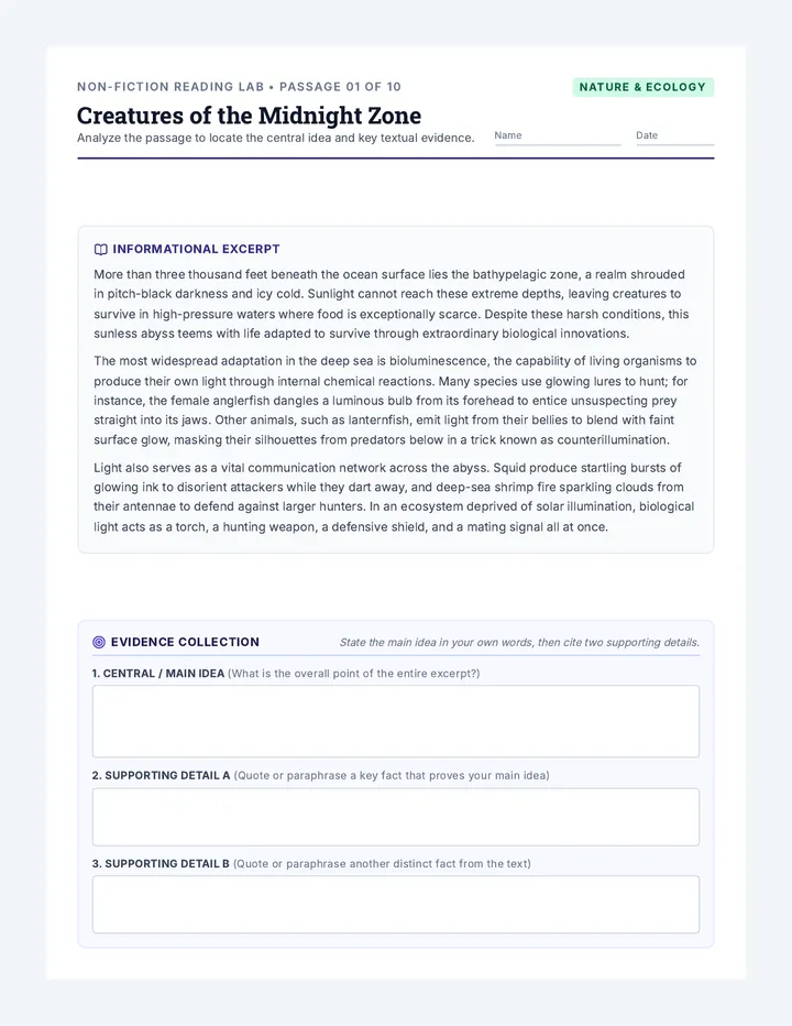 Core Clues Excerpts Worksheet