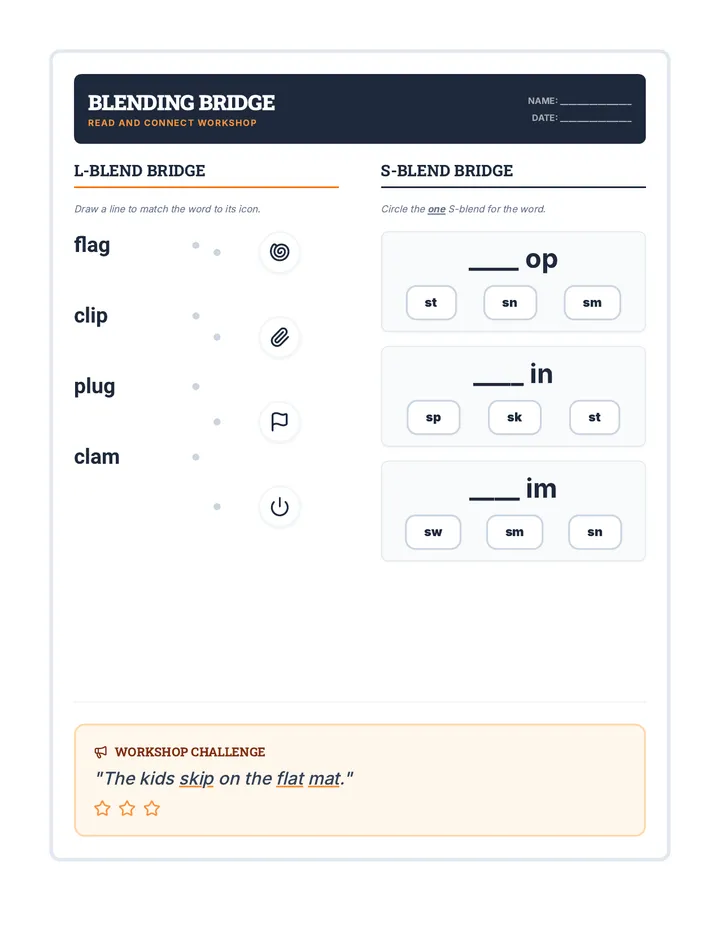 Blending Bridge Worksheet