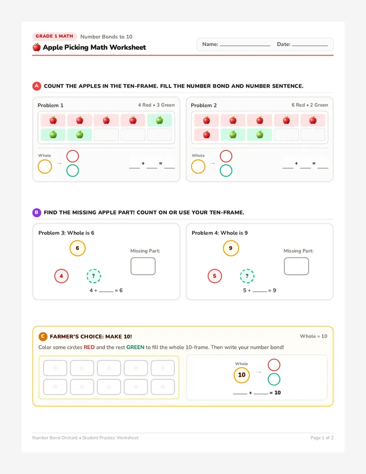 Apple Picking Math Worksheet