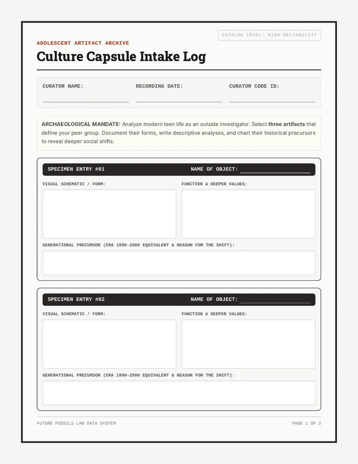 Future Fossils Curator Sheet