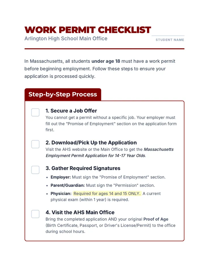 Work Ready Checklist Handout