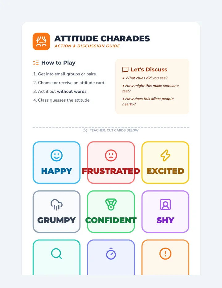 Attitude Charades Activity Cards
