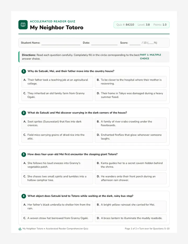 Totoro Reading Quiz