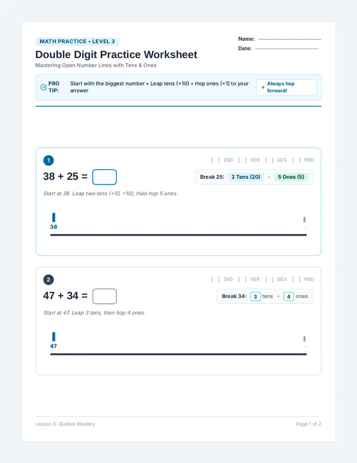 Double Digit Practice Worksheet