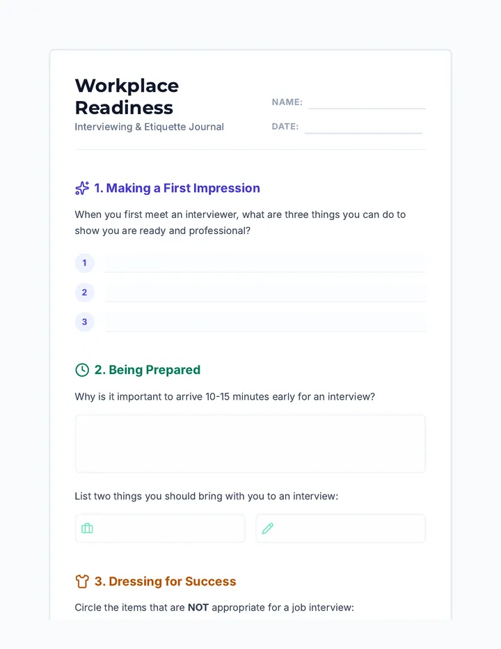 Job Hunt Journal Worksheet