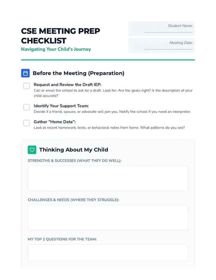 CSE Prep Checklist Handout