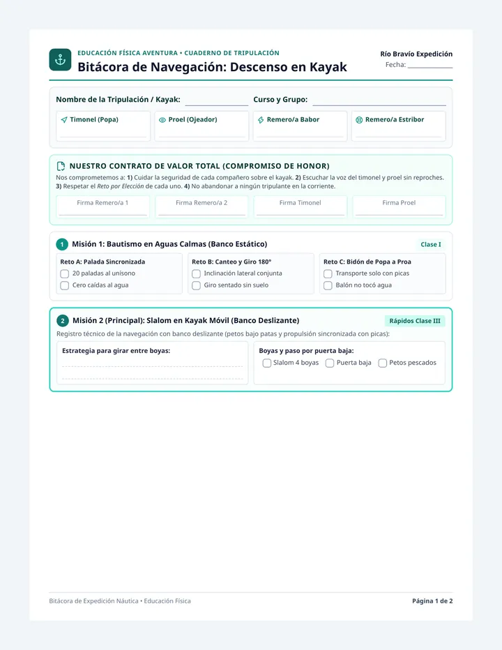 Bitácora Kayak Cuaderno Alumno
