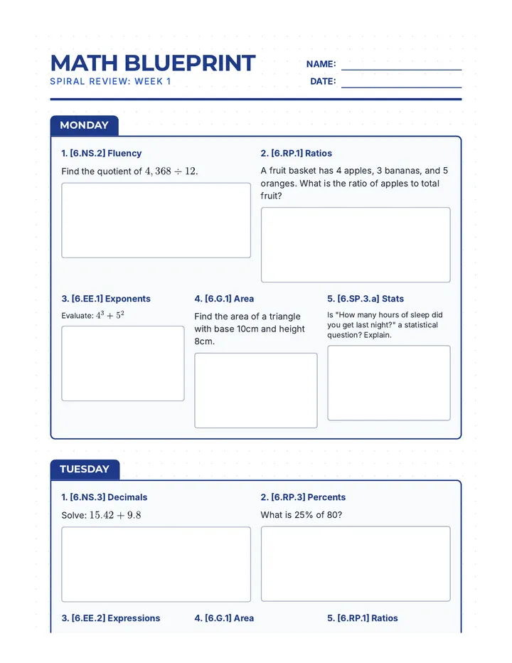 Math Blueprint Week 1 Booklet