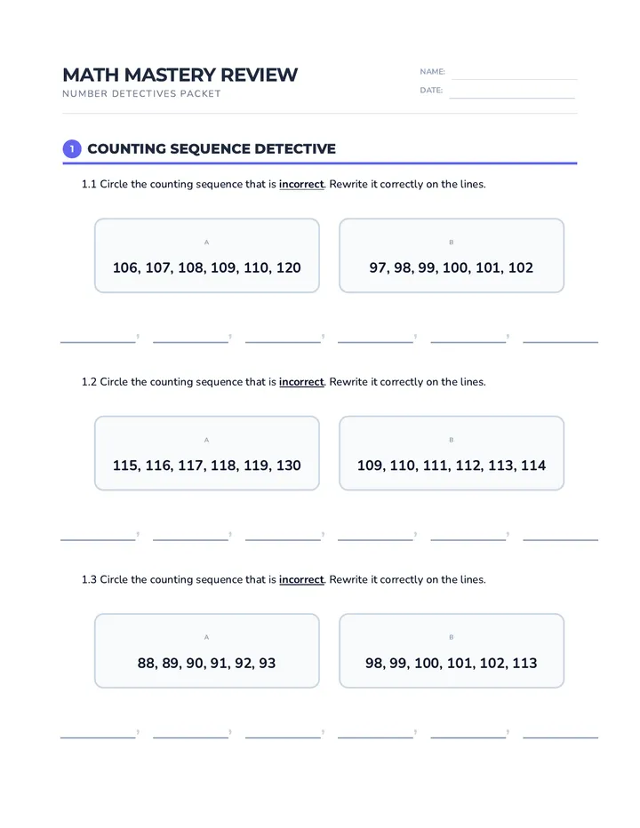 Math Mastery Review Worksheet Plus Final