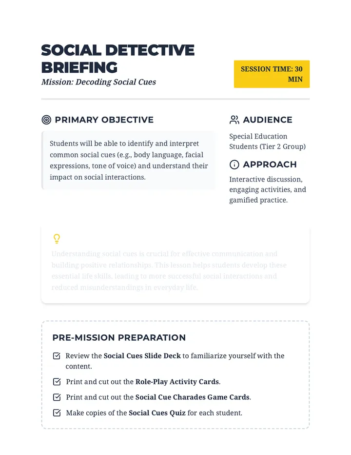 Social Detective Lesson Plan