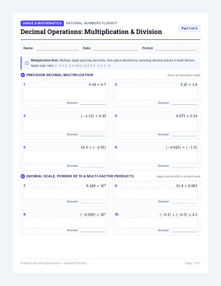 Decimal Precision Worksheet