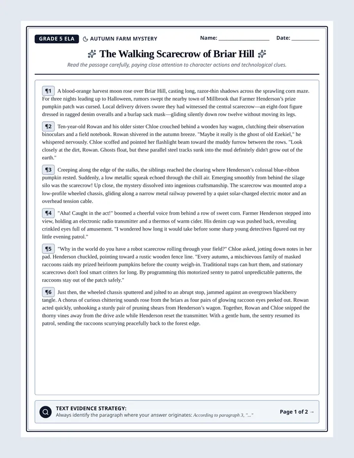 Briar Hill Reading Worksheet
