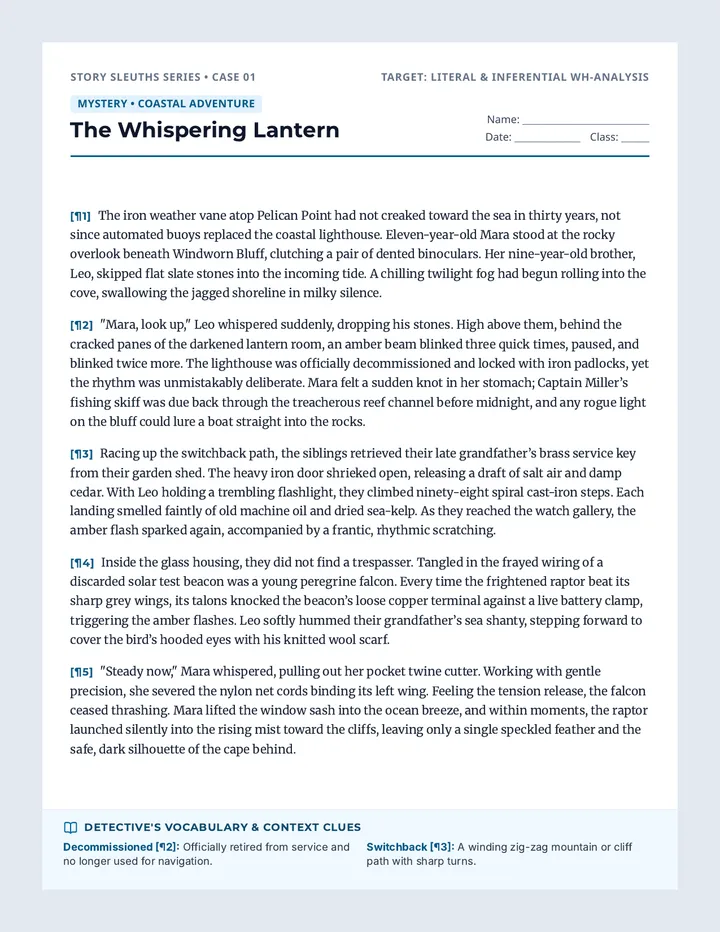 Whispering Lantern Worksheet