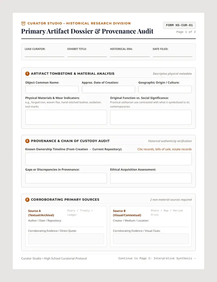 Artifact Dossier Worksheet