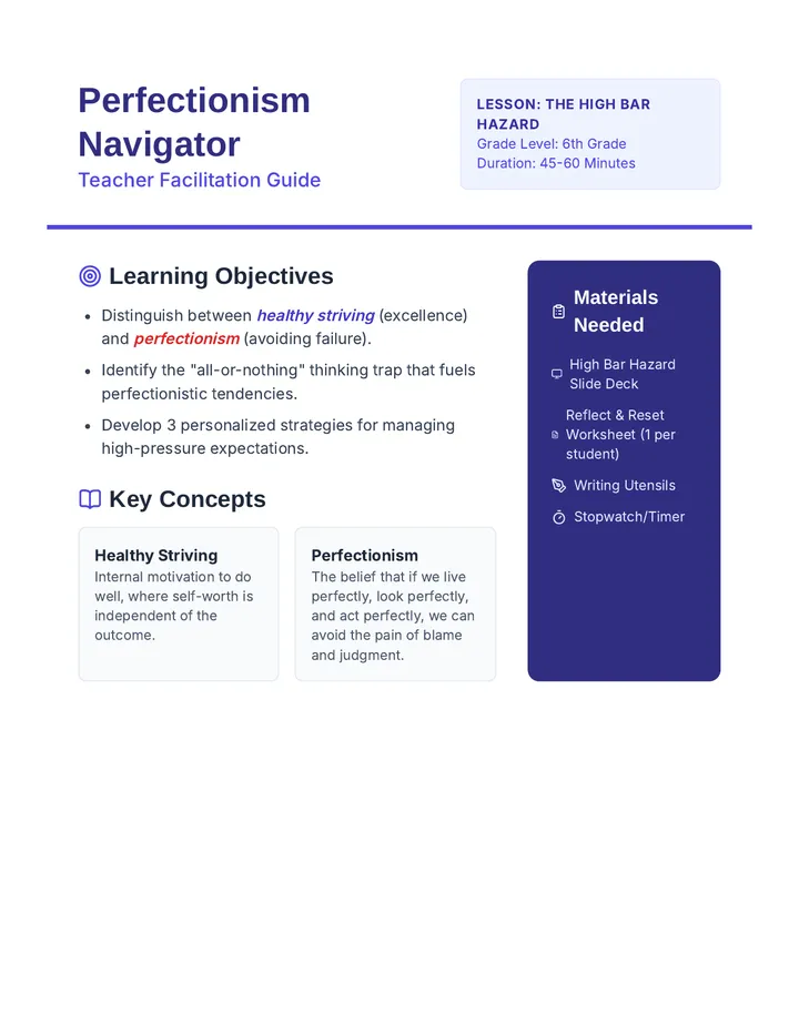 Perfectionism Navigator Teacher Guide