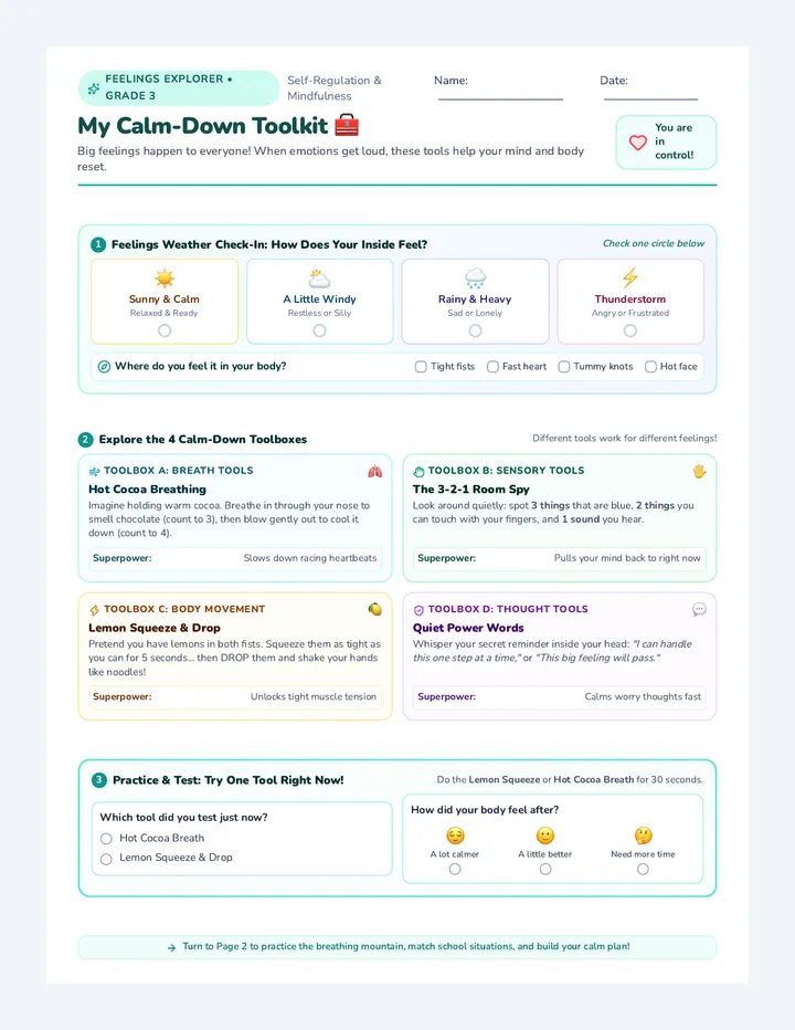 Calm Down Toolkit Activity Sheet