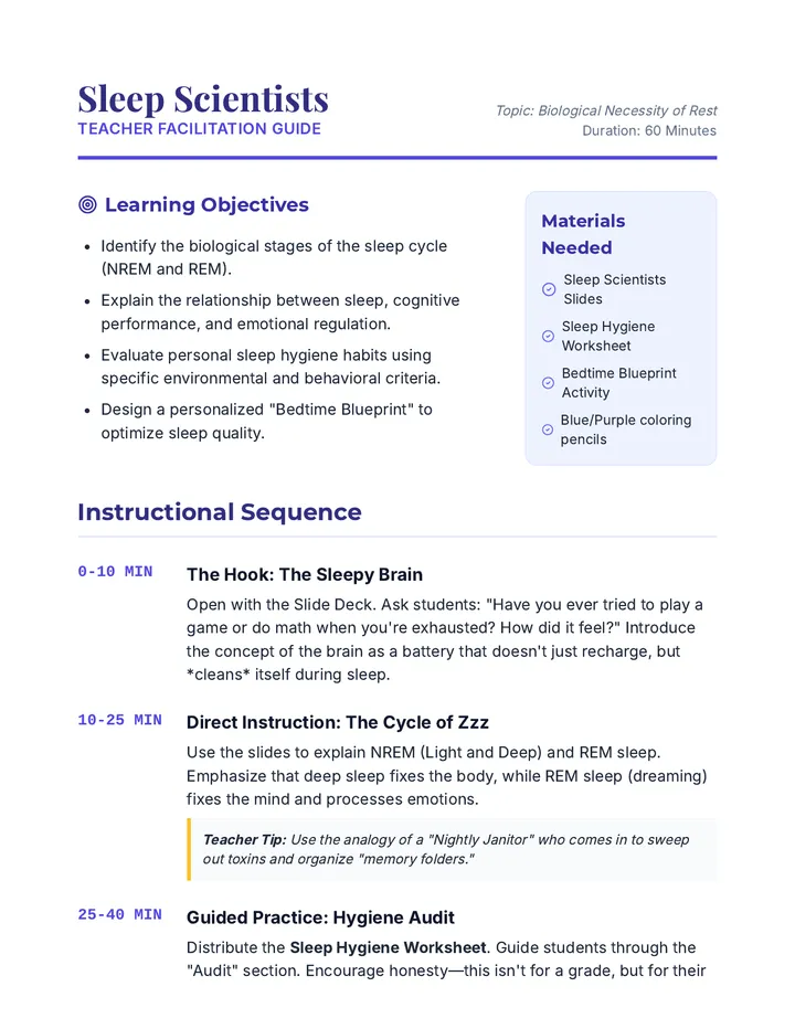 Sleep Scientists Lesson Plan