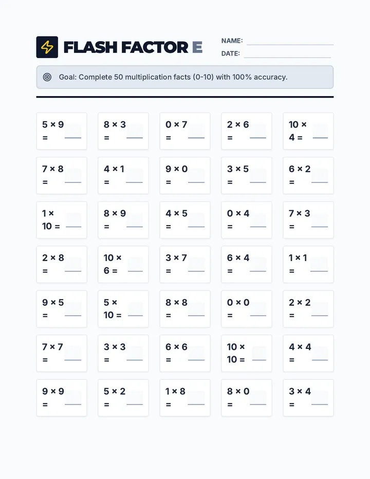 Flash Factor Worksheet E