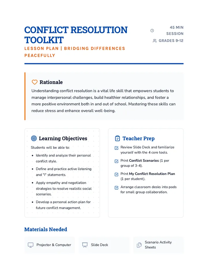 Conflict Resolution Lesson Plan