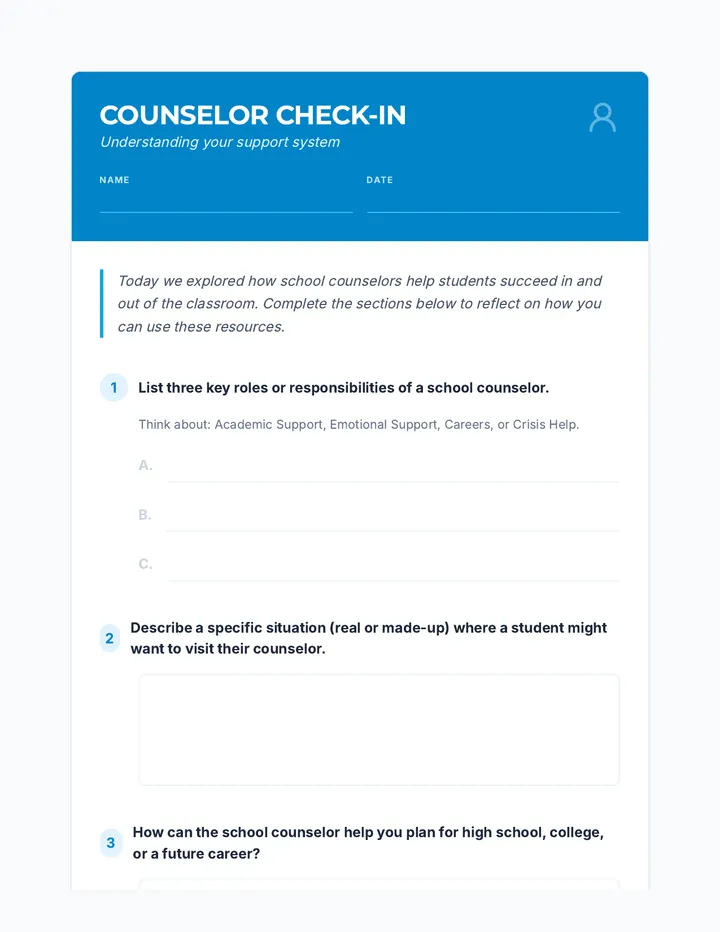 Counselor Role Worksheet