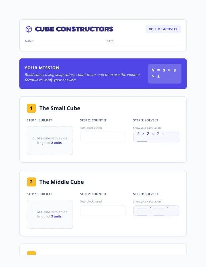 Cube Constructors Worksheet